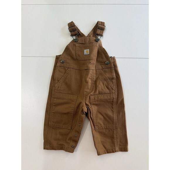 Carhartt BOYS 3M OX8609-B Loose Fit Canvas Bib Overalls brown snap crotch - Picture 1 of 7